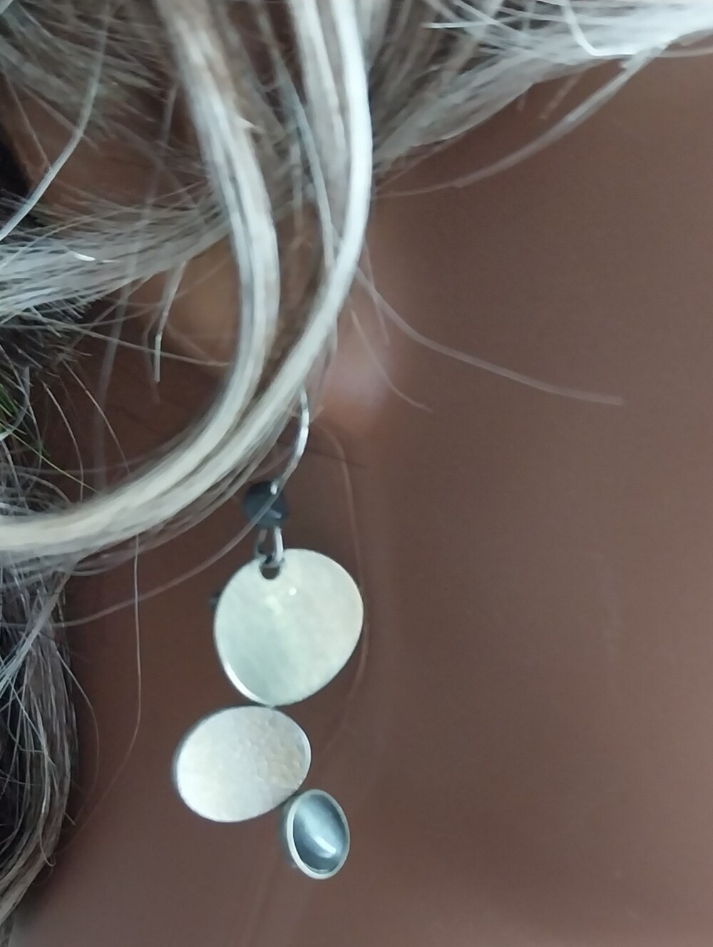 Silver Tone Triple Disc Drop Earrings - Modern Minimalist